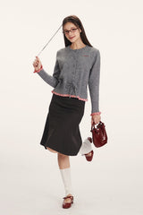 Panel-Design Waist-Cinched Slim Knit Cardigan