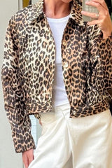 Leopard Print Zipper Cropped Jacket