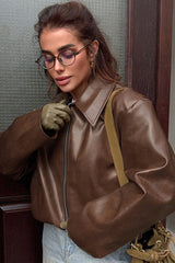 Brown Faux Leather Moto Jacket