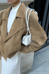 Vintage Suede Lad-Style Notch-Collar Coat