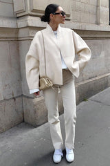 Loose Fit Beige Wool Jacket