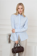 Vintage Cotton Ruched Waist Slim Fit Blouse