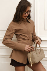 Vintage Cotton Ruched Waist Slim Fit Blouse