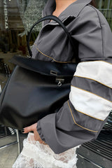 Color Blocking Loose Designer Mandarin Collar Coat