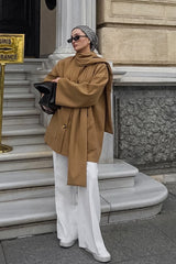 Vintage British-Style Wool Midi Oversized Coat