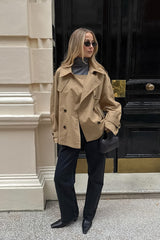 Chic Khaki Trench Collar Jacket