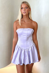 Beauty Strapless Satin Dress - Purple