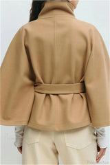 Button Up Stand Collar Cape Coat
