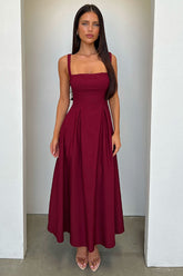 Chantelle Square Neck Midi Dress - Burgundy