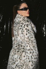 Leopard Print Faux Fur Long Coat