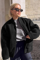 Loose Stand Collar Textured Wool Casual Coat