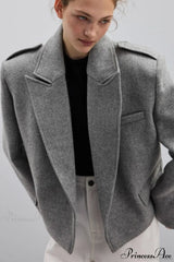 Oversized Notch Lapel Epaulette Woolen Blazer