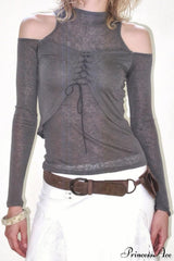 Retro Streetwear Off-Shoulder Turtleneck Long-Sleeve Knit Top
