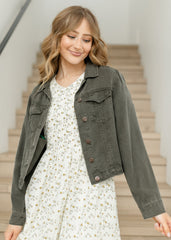 Shea Olive Lightweight Denim Jacket