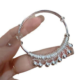 Adjustable Silver Bell Charm Bangle Bracelet