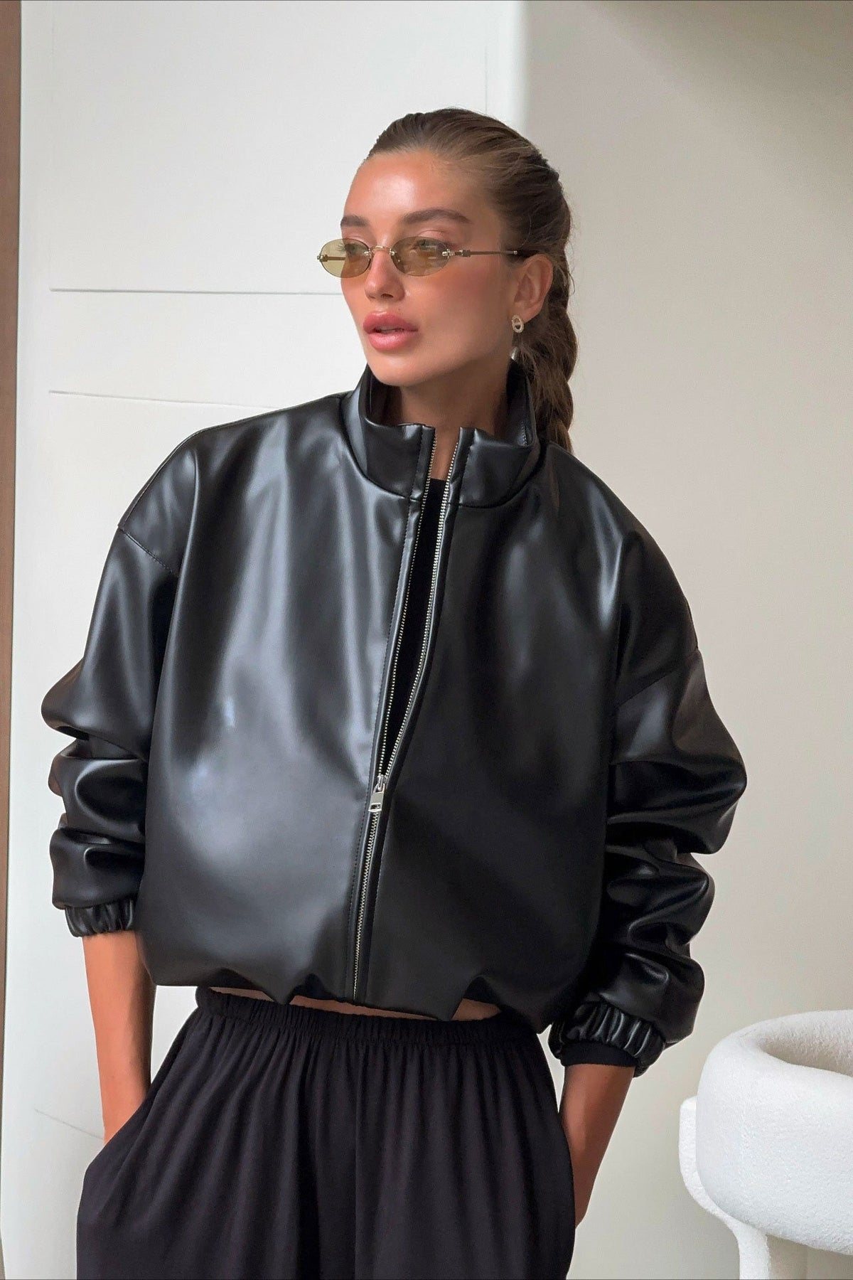 Black PU Leather Moto Jacket