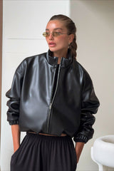 Black PU Leather Moto Jacket