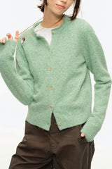Retro Crew-Neck Green Knit Cardigan