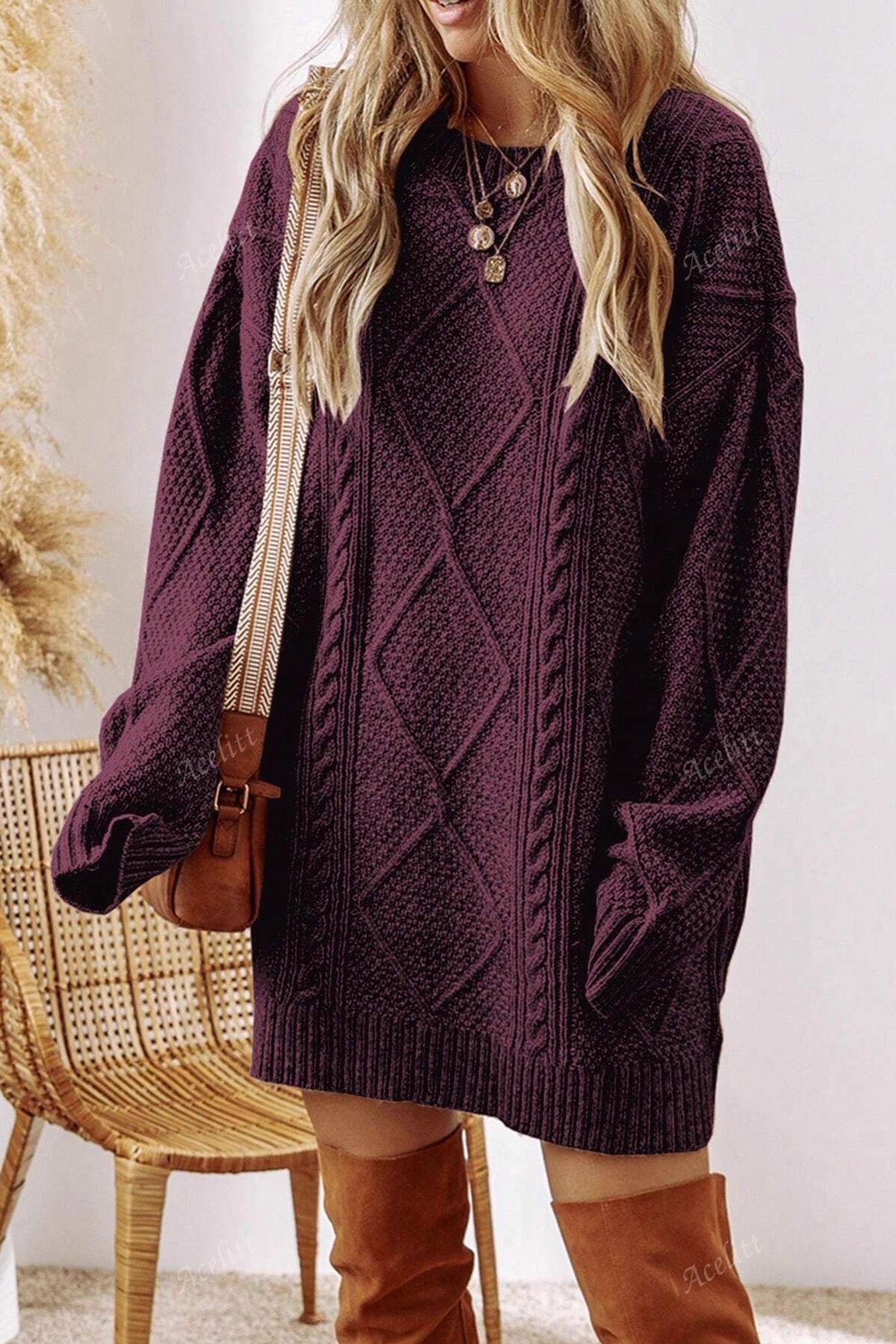 Vintage Textured Knit Midi Sweater