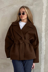 Vintage Brown Belted Wool Blend Midi Coat