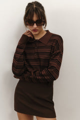 Color-block Stripe Fitted Polo Knit Blouse