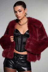 Vintage Elegant Faux Fur Buttoned Long-Sleeve Coat