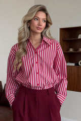 Red Striped Long Sleeve Distinctive British Blouse