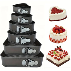 6PCS Springform Cake Pan Set (7, 8, 9, 10, 11 Inch) Heart, Round, Square Leak-Of Non-Stick Cheesecake Pan With Detachable Bottom Carbon Steel Baking Tray - Suitable For Making Mousse And Honeycomb Cake - Essential For Baking Enthusiasts
