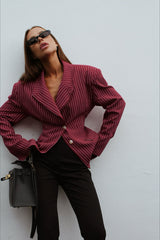 Striped Fitted Waist Designer Blazer Coat