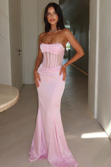 Aderyn Satin Corset Maxi Dress - Pink