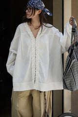 Ruffled Patchwork Long Sleeve Blouse