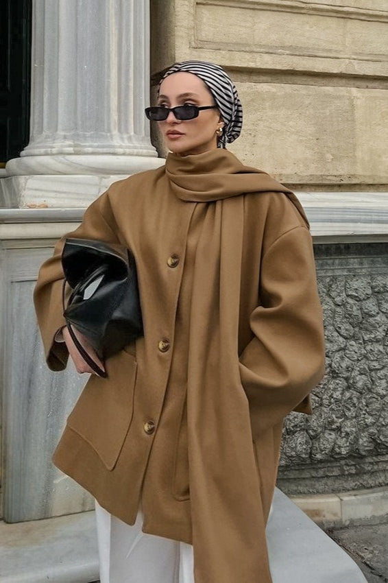 Vintage British-Style Wool Midi Oversized Coat