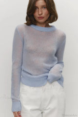 Candy Color Sheer Crew Neck Knit Sweater