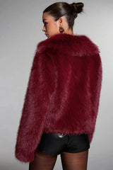 Vintage Elegant Faux Fur Buttoned Long-Sleeve Coat