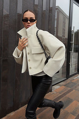 Woolen Cropped Loose Fit Jacket