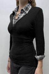 Knit Camouflage Fitted Long Sleeve Blouse