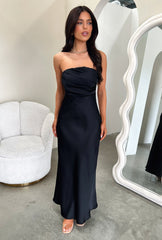 Elio Strapless Satin Maxi Dress - Black