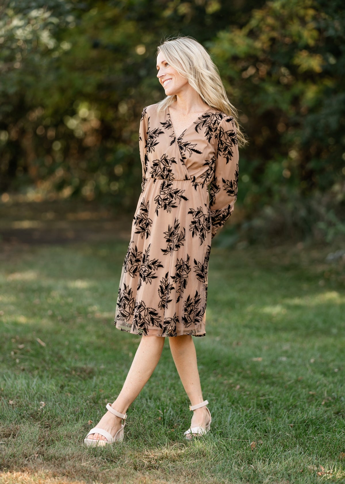 Long Sleeve Velvet Floral Print Midi Dress - FINAL SALE