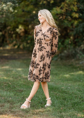 Long Sleeve Velvet Floral Print Midi Dress - FINAL SALE