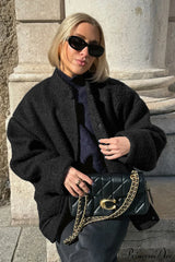 Loose Stand Collar Textured Wool Casual Coat