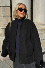 Loose Stand Collar Textured Wool Casual Coat