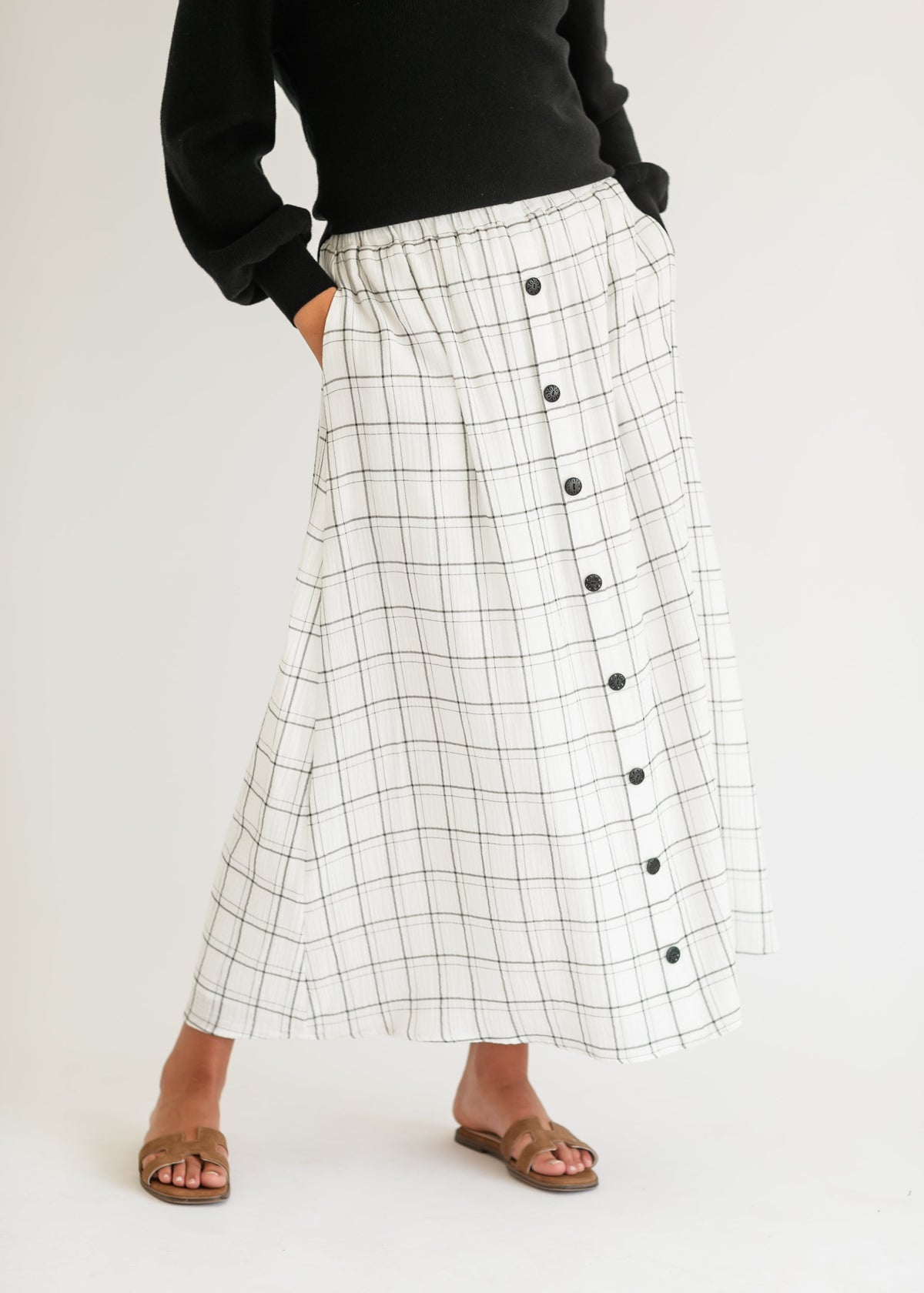 McKenna Plaid Button Detail Maxi Skirt - FINAL SALE