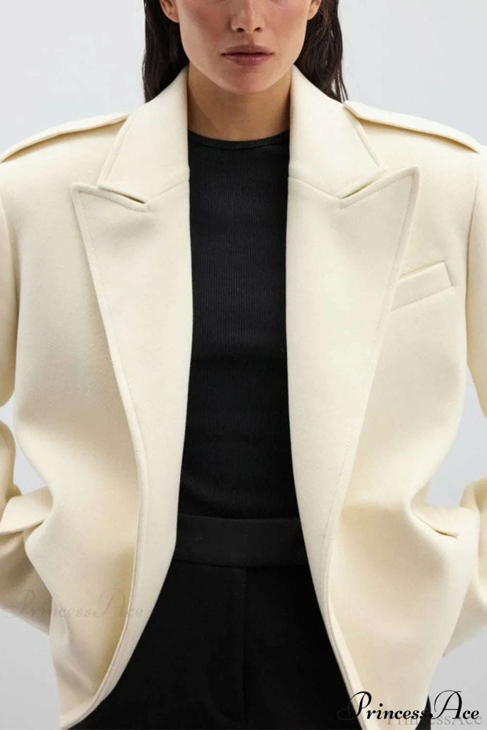 Oversized Notch Lapel Epaulette Woolen Blazer
