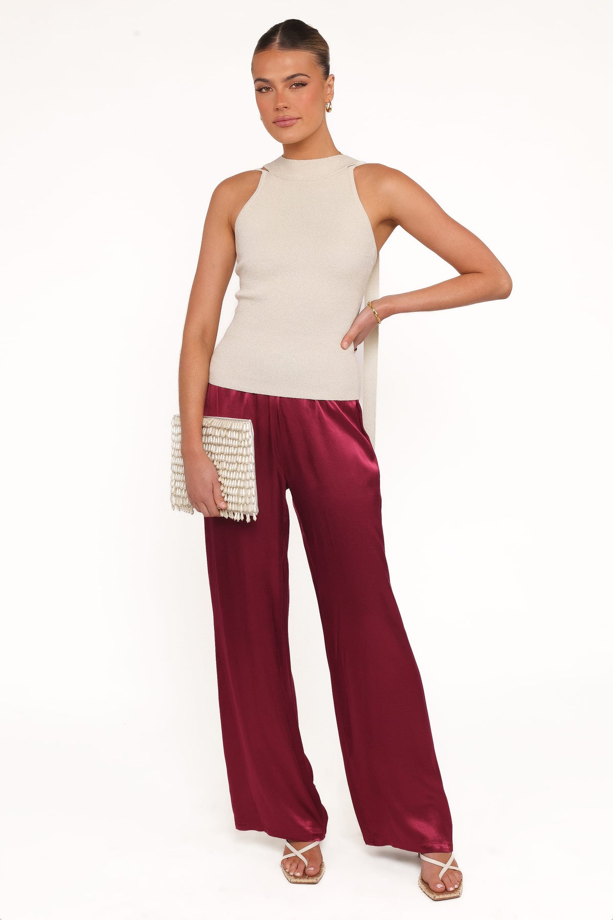 Carissa Satin Pants - Berry