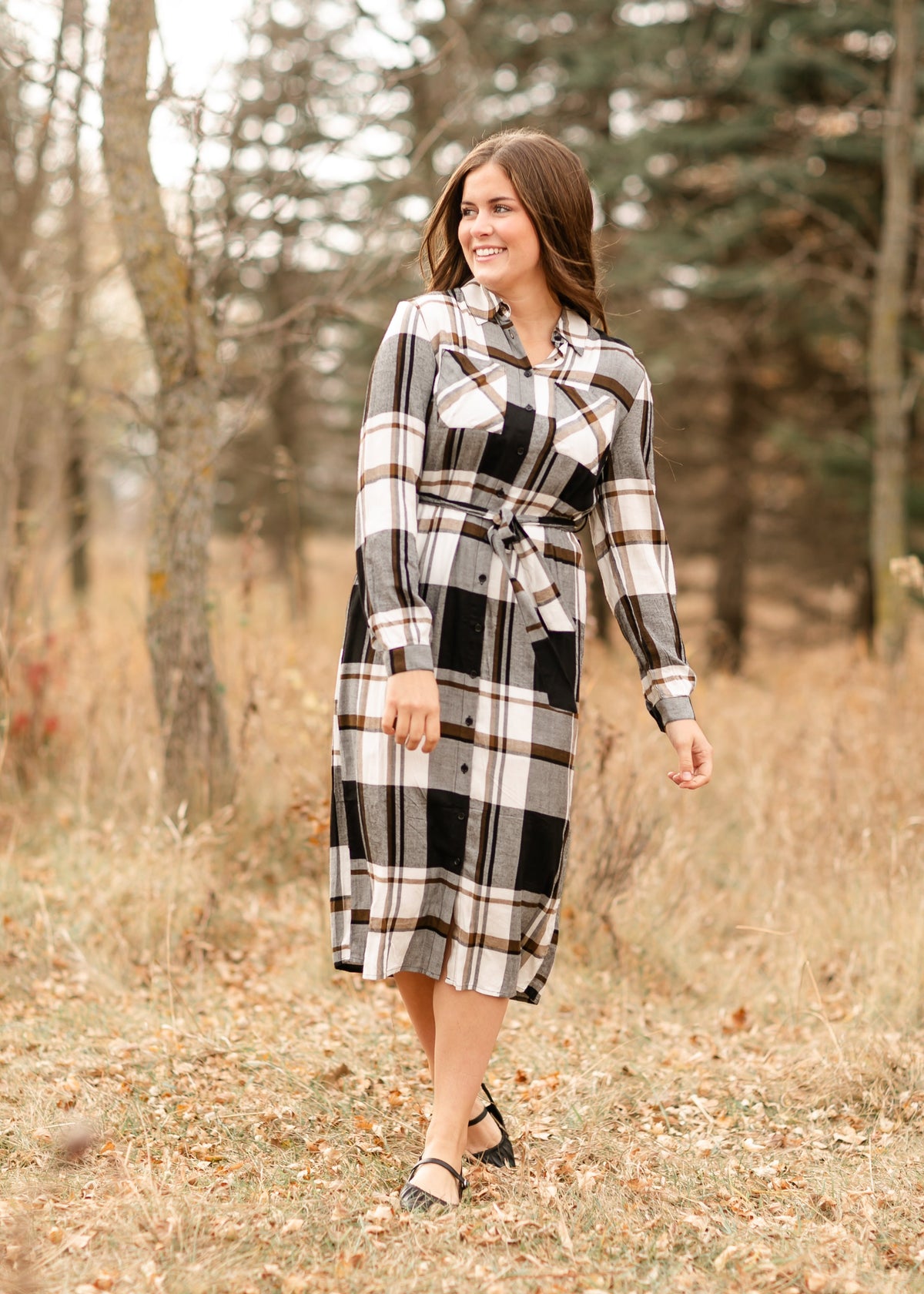 Plaid Print Midi Shirt Dress - FINAL SALE