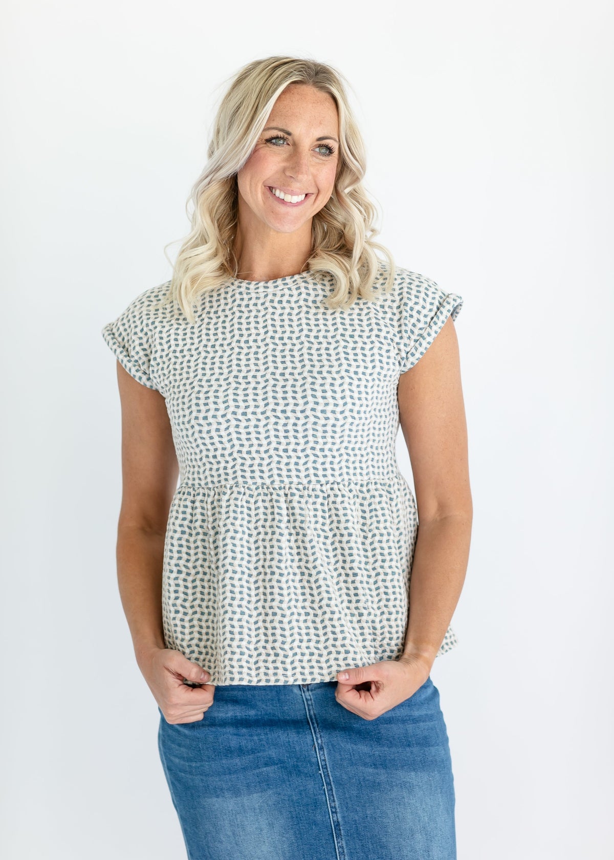 Short Sleeve Blue Peplum Top - FINAL SALE
