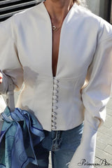 Waist Cinching V Neck Long Sleeve Coat